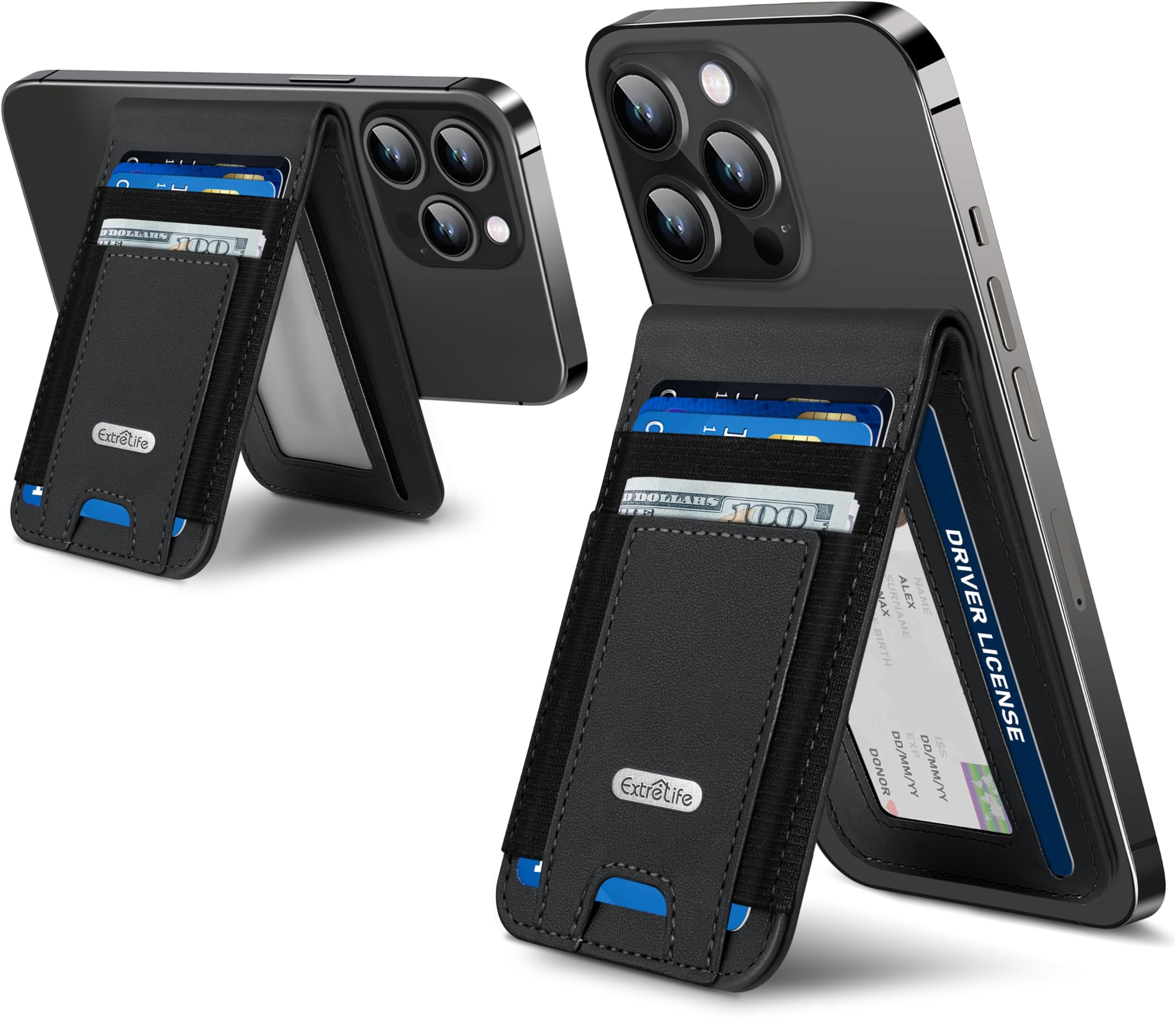 - For Magsafe Wallet Stand, Strongest Magnetic Wallet for iPhone 17/16/15/14/13 Series, for iPhone Walle t with Adjustable Stand, ID Window, 4 Card Slot, Hold 10 Card, VeganLeather, RFID Blocking, Black