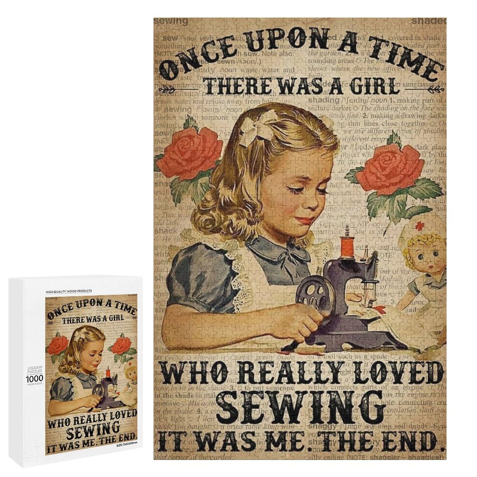 Jigsaw Puzzles for Adults Once Upon a time There was a Girl who Really Loved Sewing Poster 1000 Pieces Wooden Jigsaw Puzzle for Adults and Kids Educational Puzzle Decorations Gift