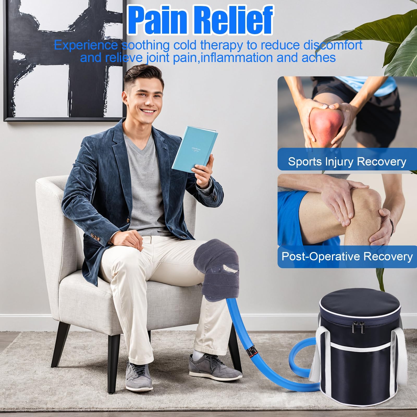 Portable Ice Machine for Knee After Surgery, Cold Therapy machine for Sports Injuries, Strain and Sprain, Cryotherapy Kit System with Quiet Pump and Universal Compression Pad