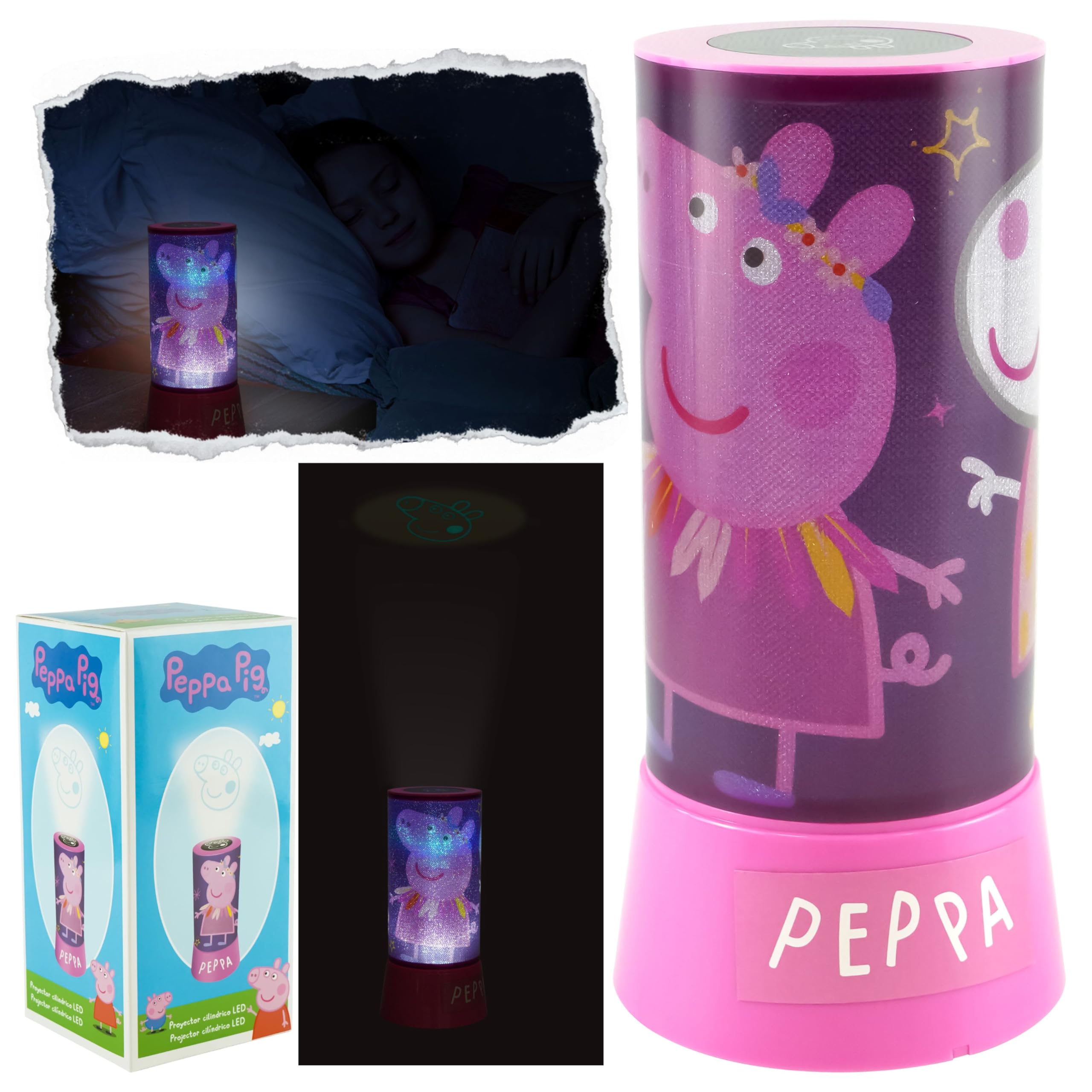 Hovuk Girls Peppa Pig Led Cylinder Projector Lamp 20Cm| Battery-Operated Bedside Lamp| Easy Push Button Switch| Gift For Kids 3+Years