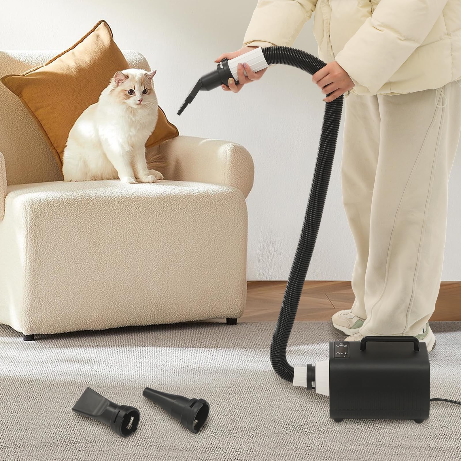 Sèche-cheveux pour animaux de compagnie 2100 W - Accessoire pour chien et chat - Avec température réglable - Vitesse réglable - Pour la maison, le salon - Facile à déplacer - Flexible