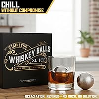 Vista 5 de Regalos para hombres, papá, esposo – 4 bolas de hielo de whisky de acero inoxidable (2XL, 2L), pinzas y bolsa para congelador en caja de regalo