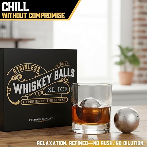 Miniatura 5 de Regalos para hombres, papá, esposo – 4 bolas de hielo de whisky de acero inoxidable (2XL, 2L), pinzas y bolsa para congelador en caja de regalo
