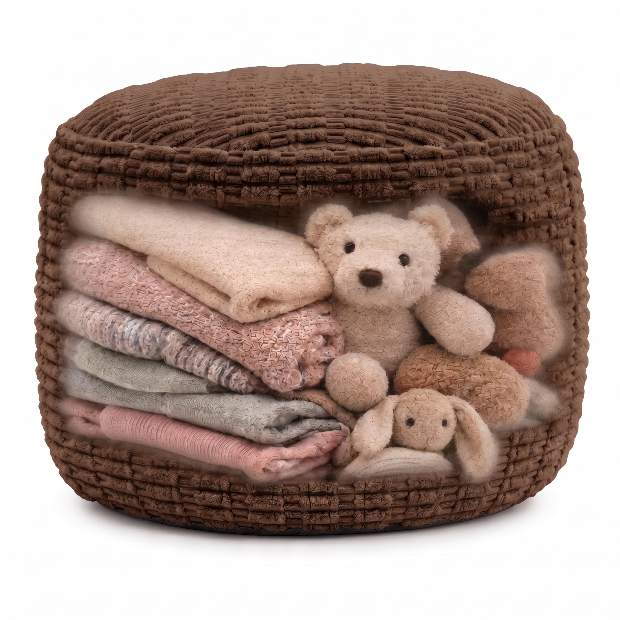 Pouf Ottoman Cover Only, Chocolate Brown, 24"x14", Storage Cover