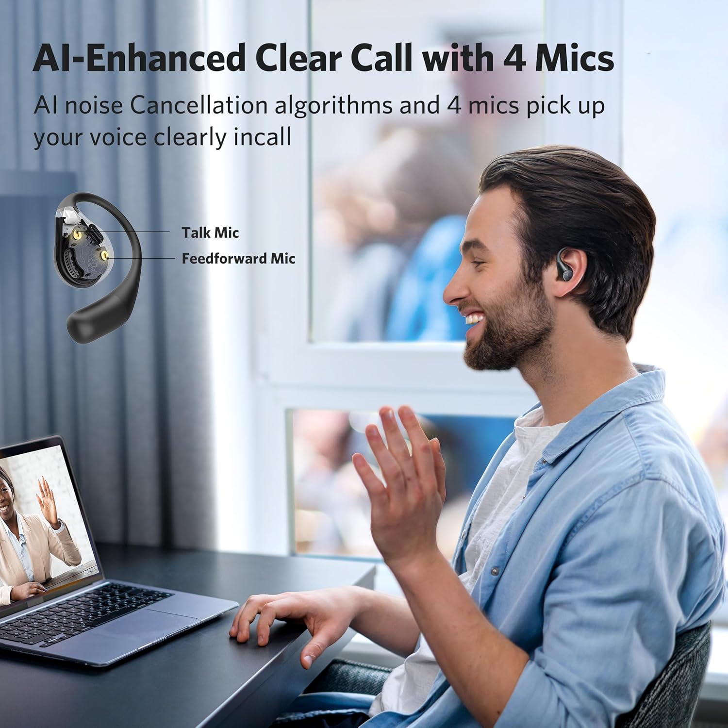 EarFun Air Pro 3 Noise Cancelling Earbuds, Qualcomm® aptX™ Adaptive Sound OpenJump Open Ear Headphones, Wireless Earbuds with Ergonomic Earhook, Hi-Res Sound