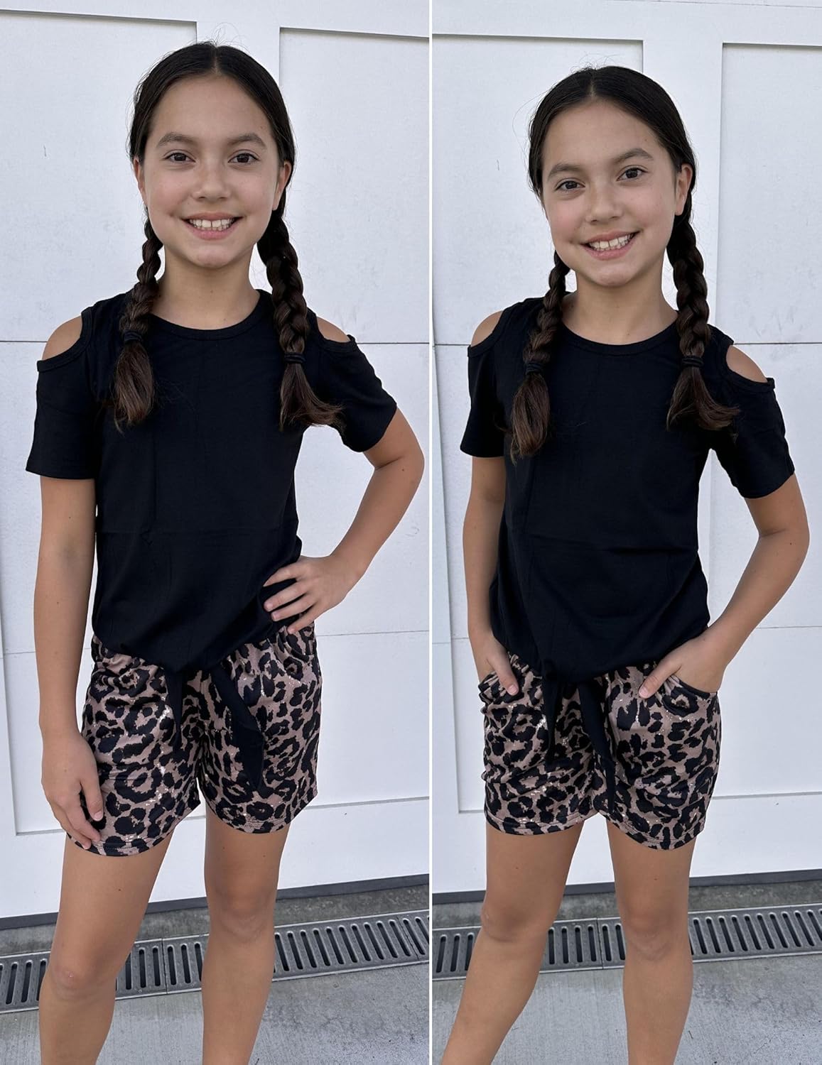 Arshiner Girls Short Sets 2 Pieces Outfits Short Sleeve Tie Knot T-Shirts and Casual Shorts With Pockets Cute Clothes Sets - Image 6