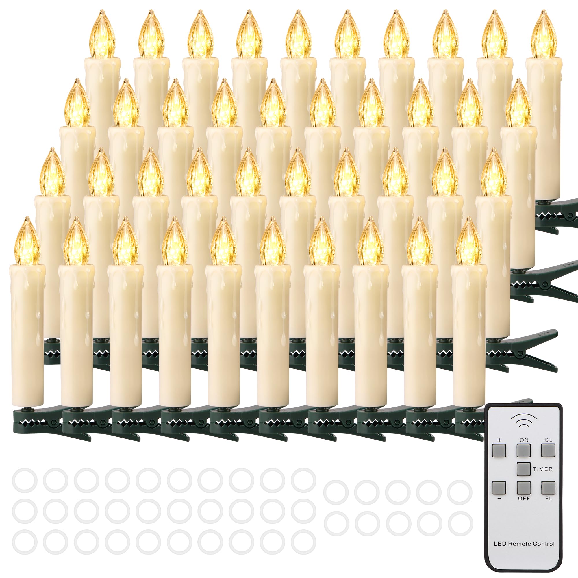 Weihnachtskerzen Christbaumkerzen Kabellose Weihnachten LED Kerzen mit Fernbedienung,Timer-Funktion für Weihnachtsbaum Hochzeit,Geburtstags,Party (40er Beige)