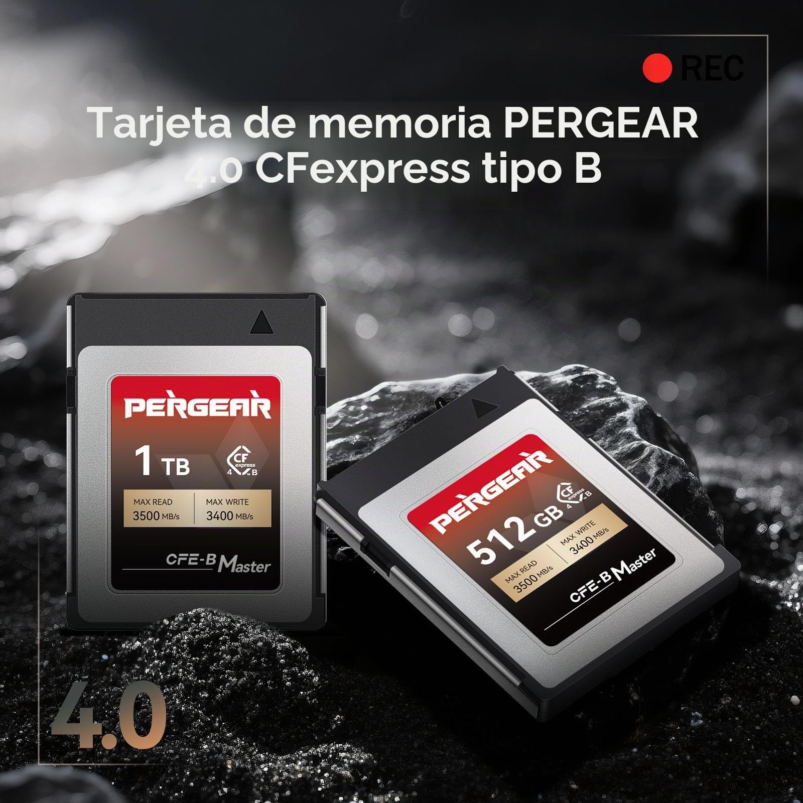 Pergear Tarjetas de Memoria CFexpress 4.0 Tipo B de 1 TB, Velocidad de Lectura de hasta 3500 MB/s y Velocidad de Escritura de 3400 MB/s para grabación de vídeo Raw 8K (Serie Maestra), para cámaras