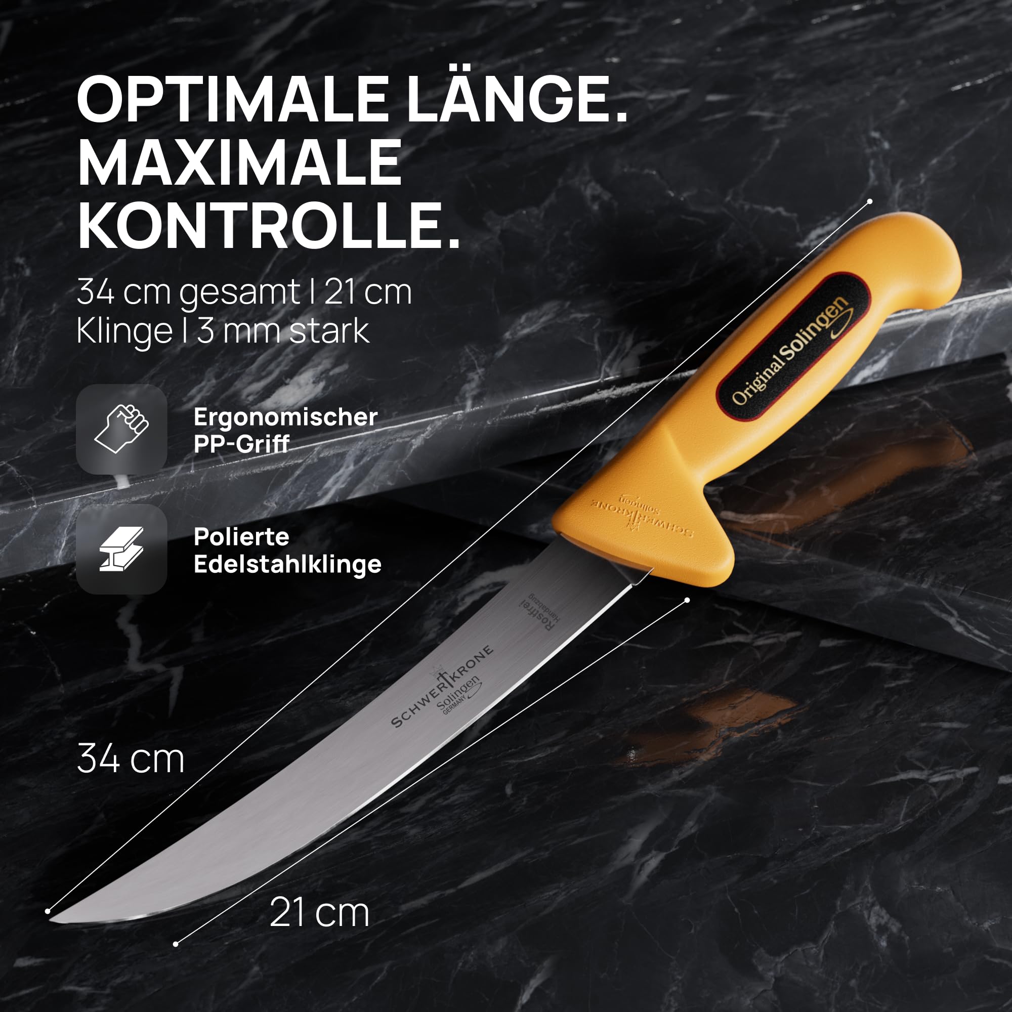 Schwertkrone Set di Coltelli da Macellaio + Acciaino, Lama Lucida, Acciaio Inox, Manico in Plastica Igienica - 7 Pezzi - Prodotto a Solingen, Germania