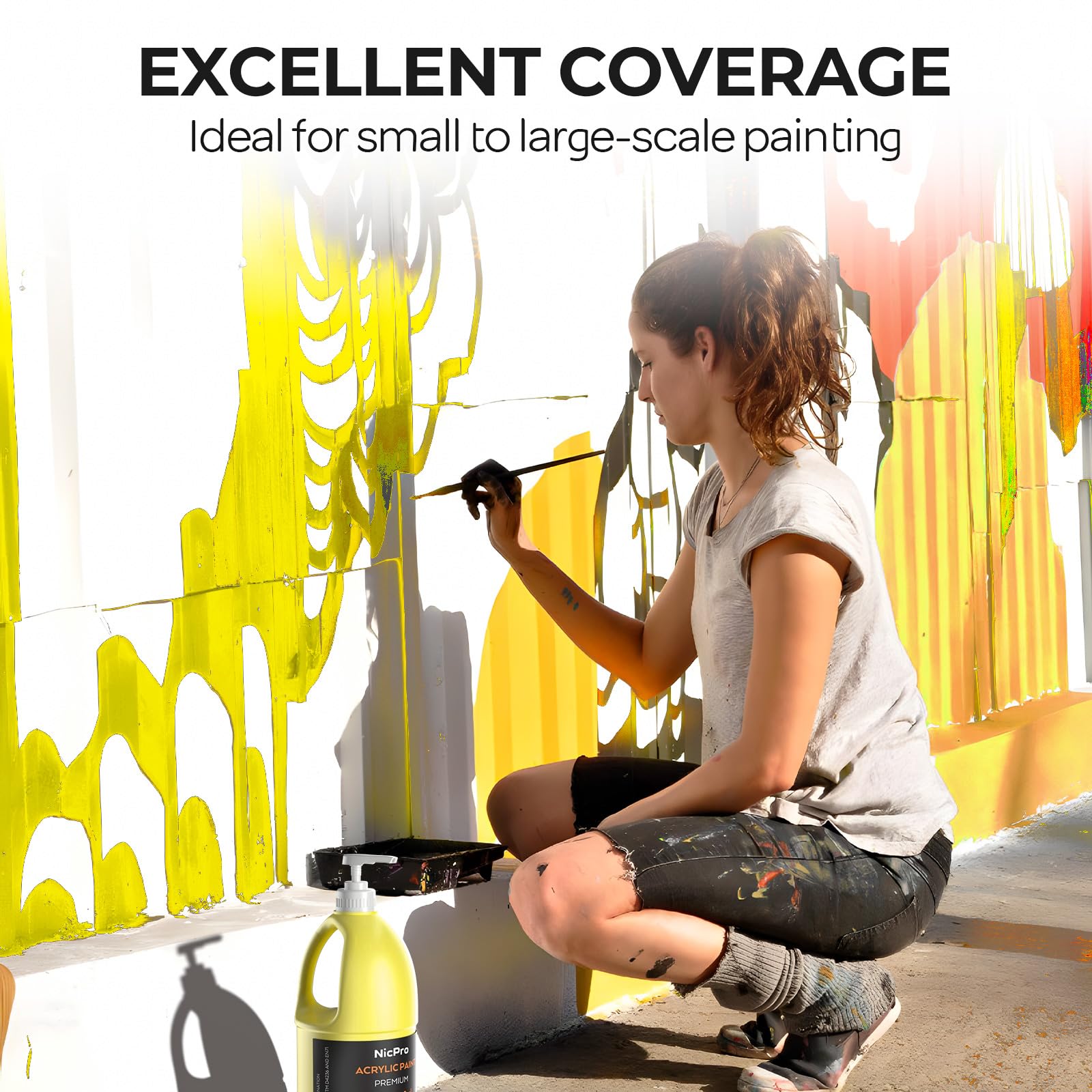 Nicpro Grande peinture acrylique jaune de 200 ml