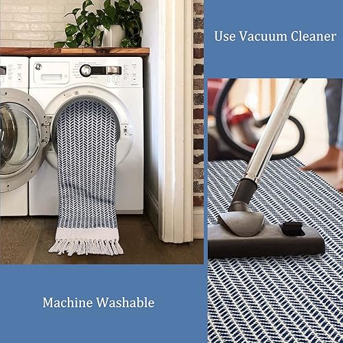 Miniatura 5 de Lahome Alfombras de baño bohemias, alfombra pequeña de 2 x 3 pies, alfombra ligera para entrada, alfombra de algodón tejida con borlas, alfombra de