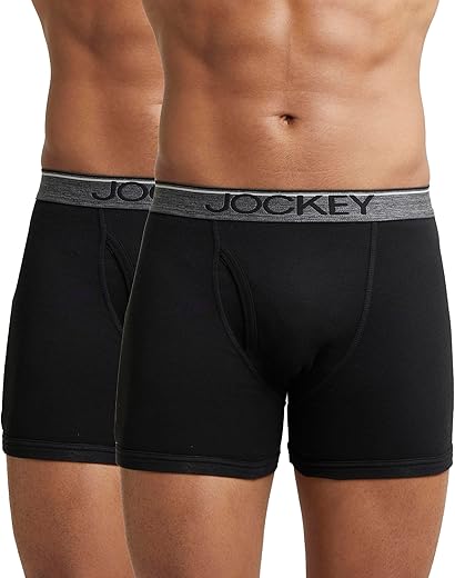 Jockey 8009 Men’s Super Combed Cotton Rib Solid Boxer Brief with Ultrasoft Waistband (Pack of 2)