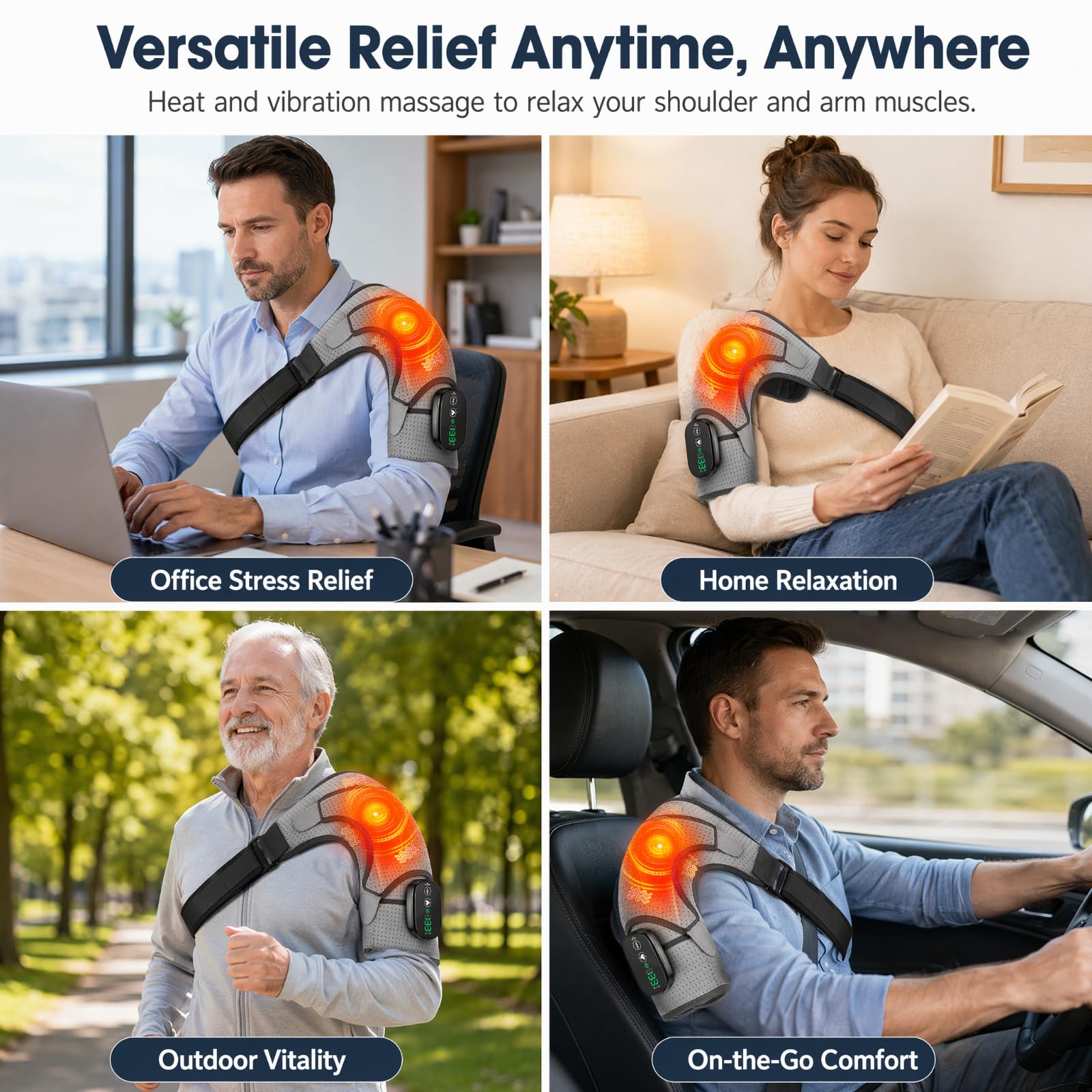 Schultermassagegerät Triple, Nacken Schulter Massagegerät Gerät mit Vibration & Wärme, 5000mAh Schulterbandage Schultergurt Muttertagsgeschenk Vatertagsgeschenk für Zuhause Büro
