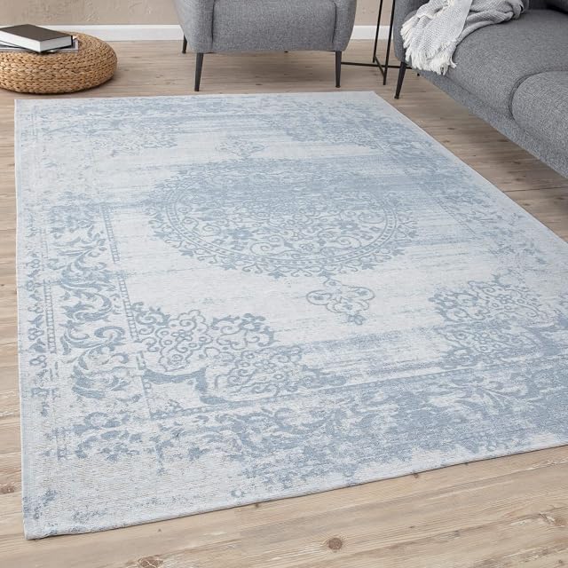 THE RUGS Machine Washable Rug Vintage Design Rugs for Living Room, Bedroom, Hallway, Flat-weave Area Rugs, (Blue, 120x170 cm)