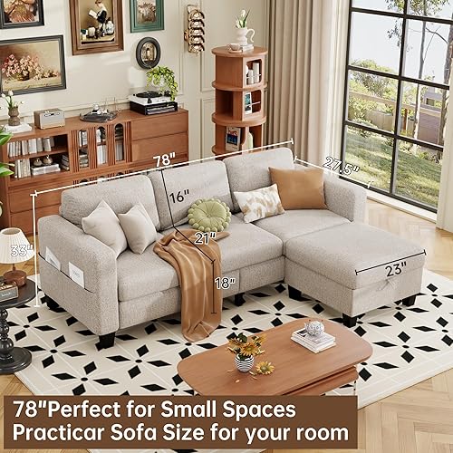 Miniatura 2 de ZeeFu Sofás modulares y modulares para sala de estar, sofá modular en forma de L de 3 plazas de 78 pulgadas con otomana de almacenamiento, moderno
