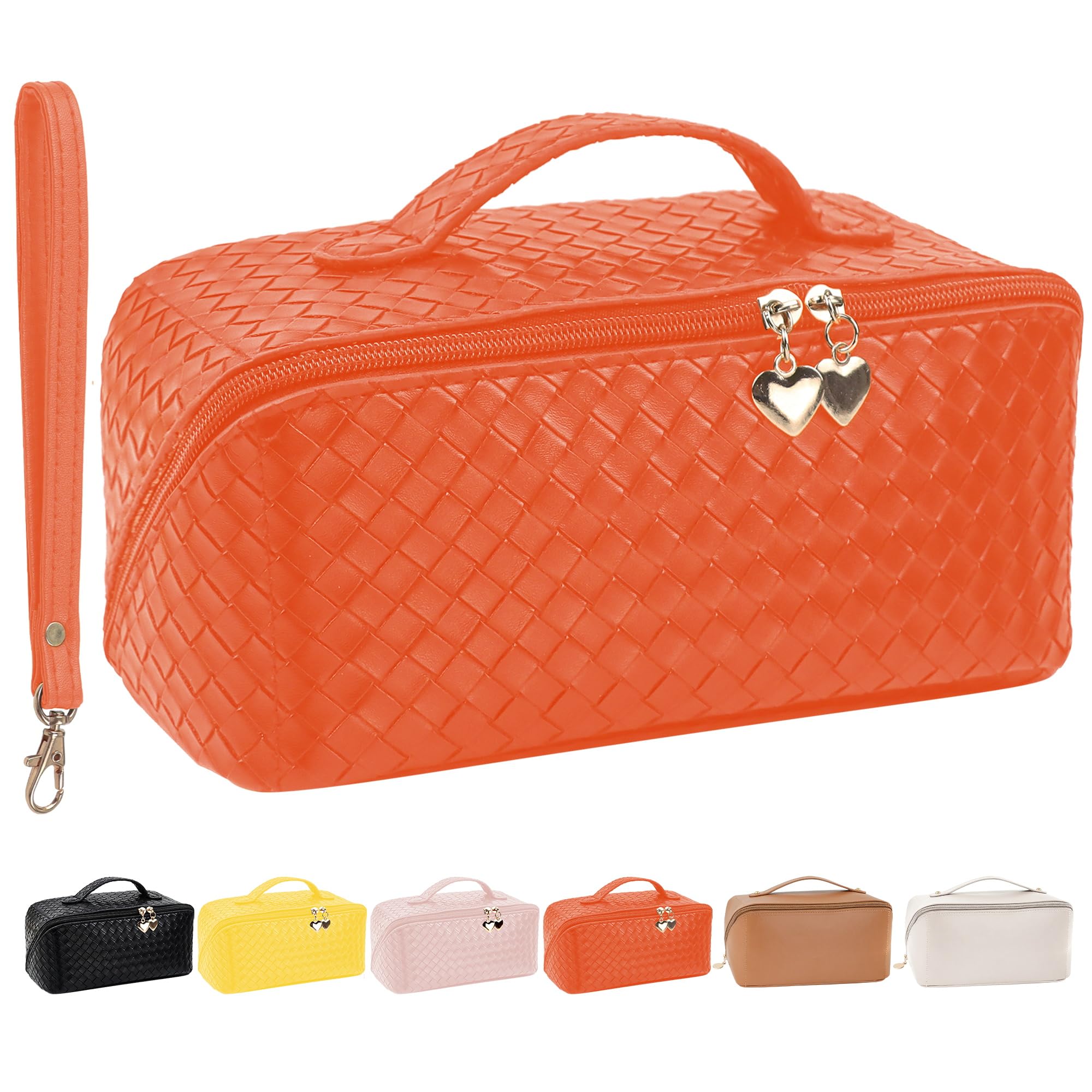 BeBarefacedLarge Capacity Travel Cosmetic Bag, PU Leather Waterproof Cosmetic Bag,Portable Travel Makeup Bag With Handle and Divider,Multifunctional Storage Toiletry Bag for Women