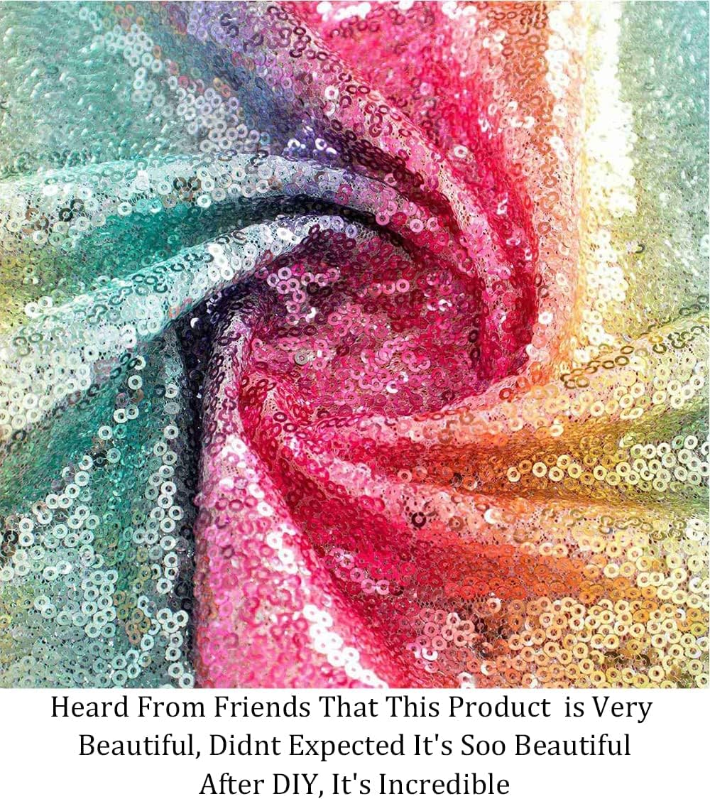 Pardecor Sequin Fabric by The Yard Glitter Fabric 1 Yard Little Mermaid Fabric Mesh Fabric Sequence Fabric Linen Material Fabric for Sewing Sparkle Cloth Fabric (2 Yard, Rainbow)