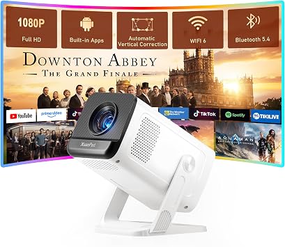 Ivory Projector & Built-in Apps XuanPad Mini Projector with Wi-Fi and Bluetooth, Full HD 1080P Smart Portable Projector with 210 Stand, Auto Vertical Keystone, Compatible with HDMI/USB/TV Stick