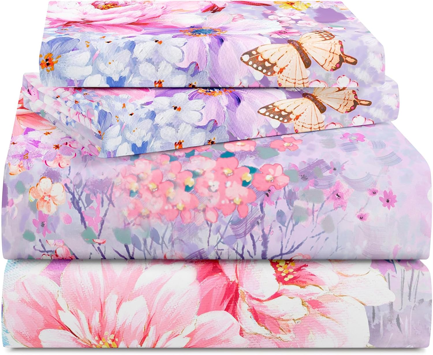 YIYEA Floral Sheets King Size, Premium Double Brushed Microfiber Bed Sheet Set for All Season, Soft Breathable, 16" Deep Pocket, Shrinkage and Fade Resistant, 4PC, King