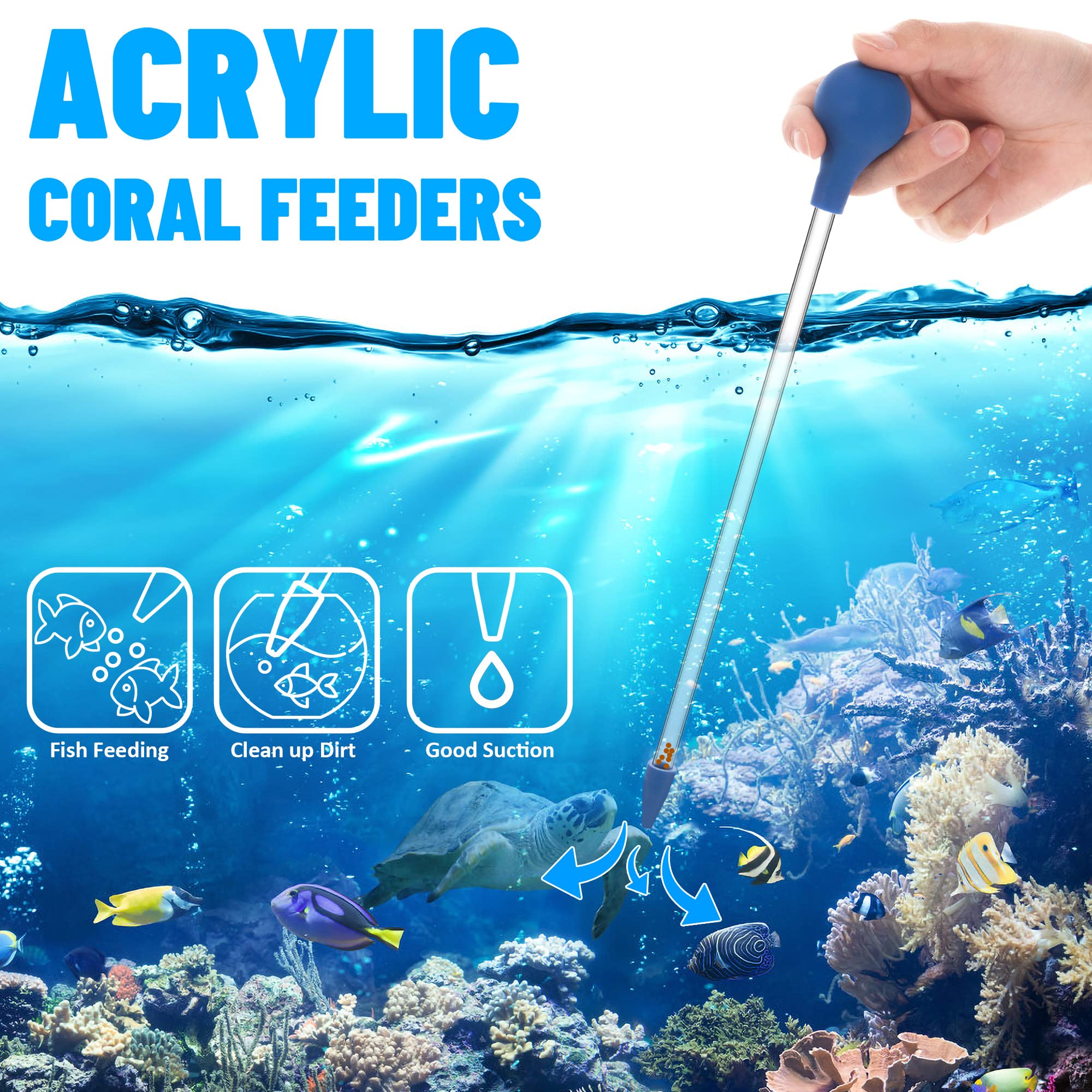 Mangiatoia per Coralli Lungo 30 cm Tubo di Alimentazione in Acrilico per Pesci Marini Pipetta Lunga per la Maggior Parte Degli Organismi d'Acquario 2 Pezzi (Blu)