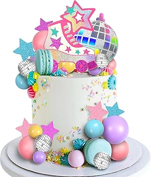 Roller Skate Cake Topper Disco Ball Cake Toppers Pastel Ball Cake Decorations for 80s 90s Skating Hip Hop Theme Rolling Birthday Decorations Style 01