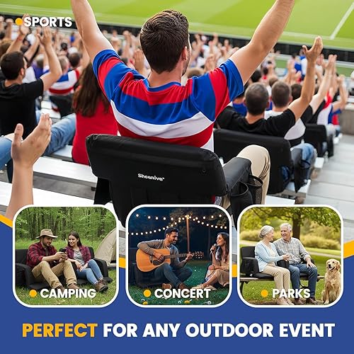 Miniatura 8 de Sheenive Asiento de estadio con soporte trasero, sillas acolchadas con respaldo y cojín, asiento plegable portátil con reposabrazos, 6 posiciones