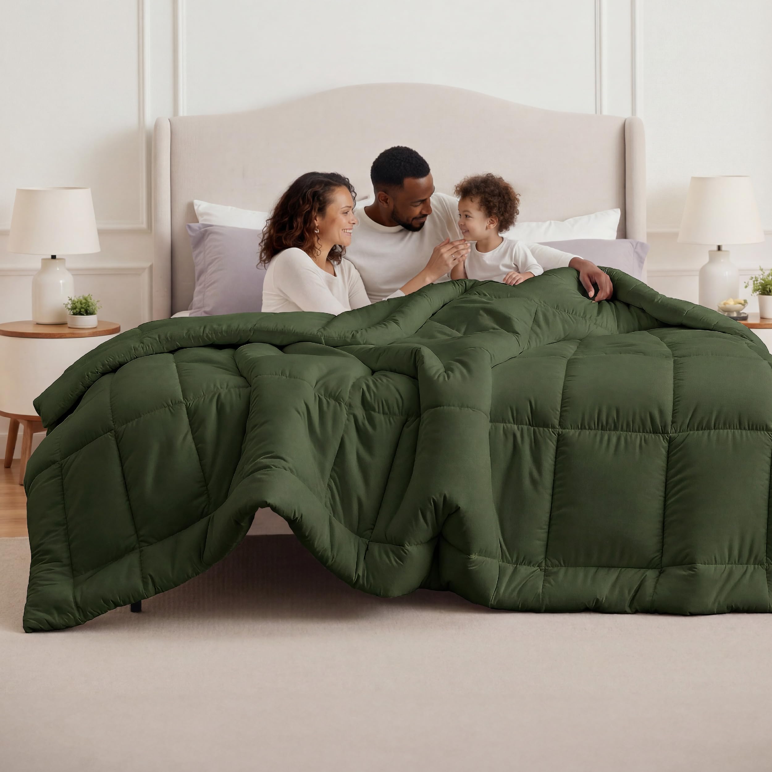 Photo 1 of Bedsure Comforter Duvet Insert - Quilted Comforters Oversized King Size, All Season Duvet, Down Alternative Bedding, with 8 Tabs, Gifts for Women/Men, Olive Green, Oversized King 116 x 98 Inches