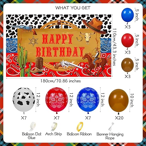 Miniatura 3 de 54 piezas de decoraciones de fiesta de cumpleaños de vaquero occidental, pancarta de feliz cumpleaños de vaquero, globos temáticos de vaquero del