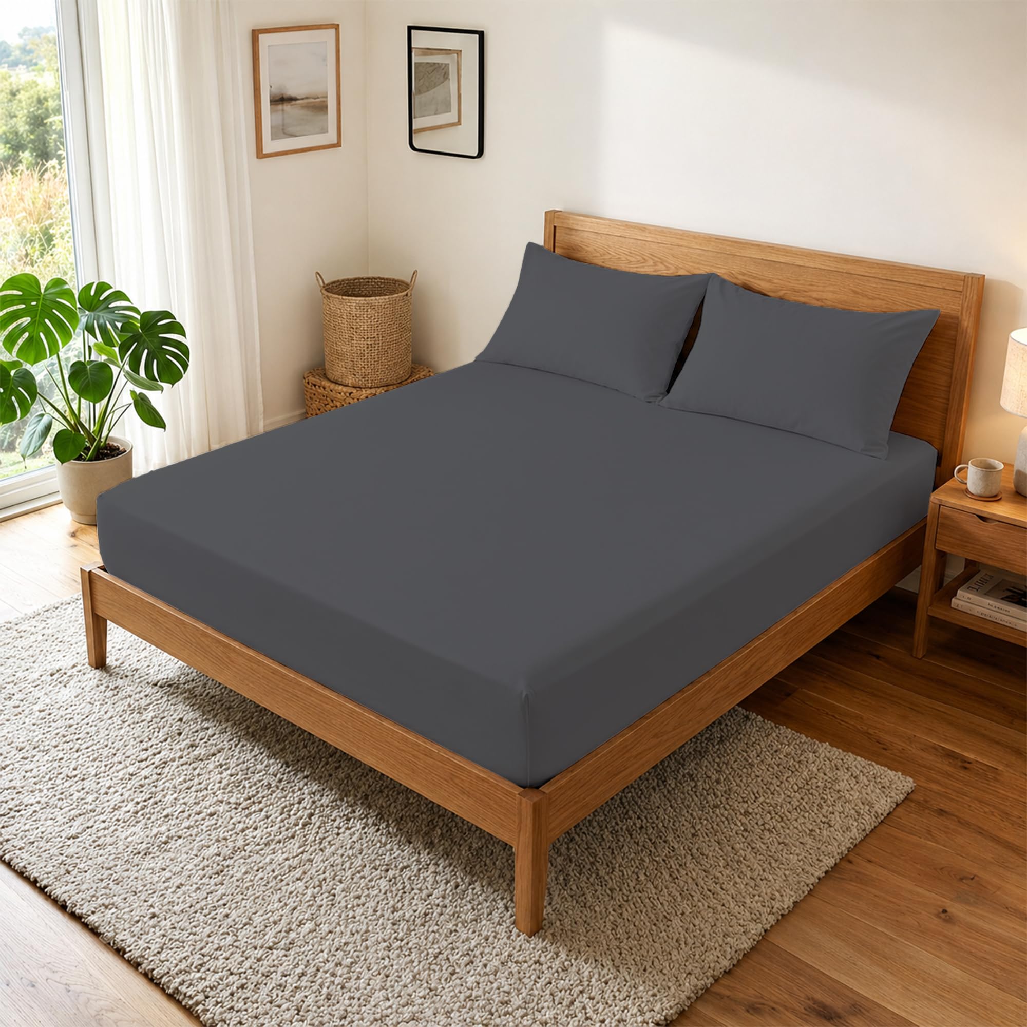 DANYDude 100% Egyptian Cotton Super King Fitted Sheet With 400 Thread Count And 40cm Extra Deep Elastic Corner Pockets Comfortable Super King Bed Sheets — image 1