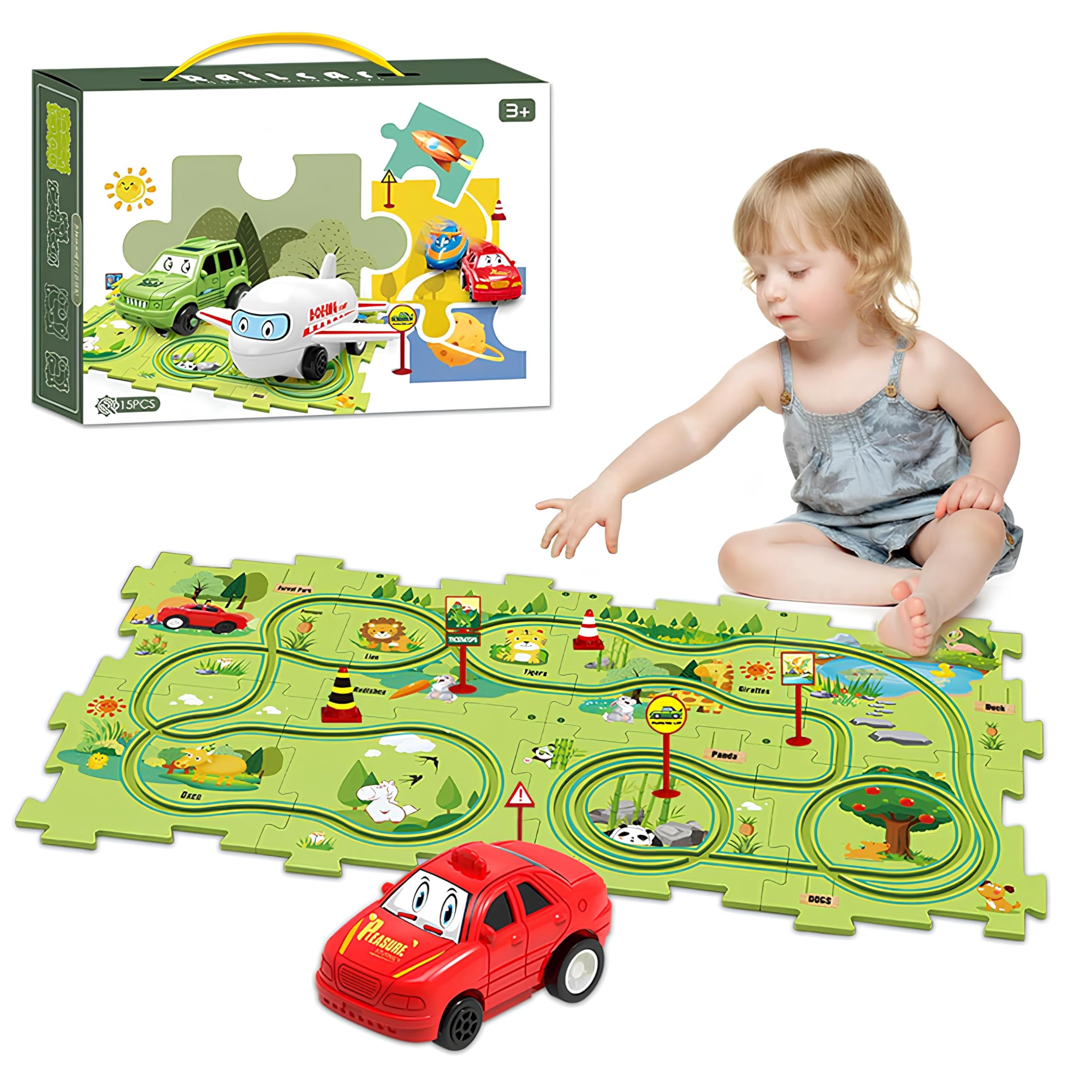 15 Piece DIY Assembling Electric Trolley, Puzzle Track Play Set, with Battery and Screwdriver, Puzzle Track Car Play Set, RailCar Building Toys for Kids Ages 3+