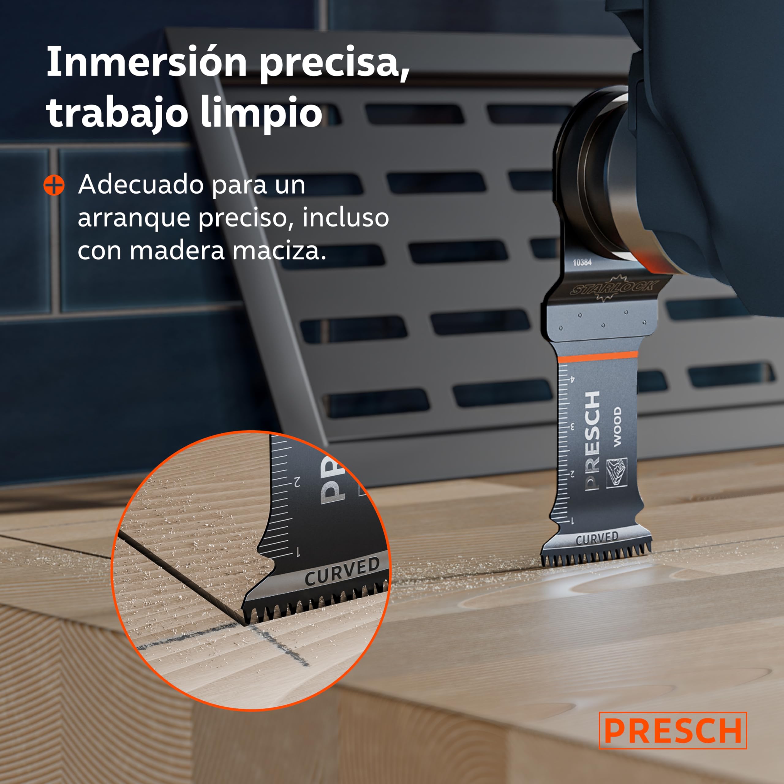 Presch Cuchilla Multiherramienta Madera 50×32 mm - Accesorio Starlock para sustitución sin herramientas - Corte limpio con dentado japonés y diseño Curved-Tec - Accesorio multiherramienta