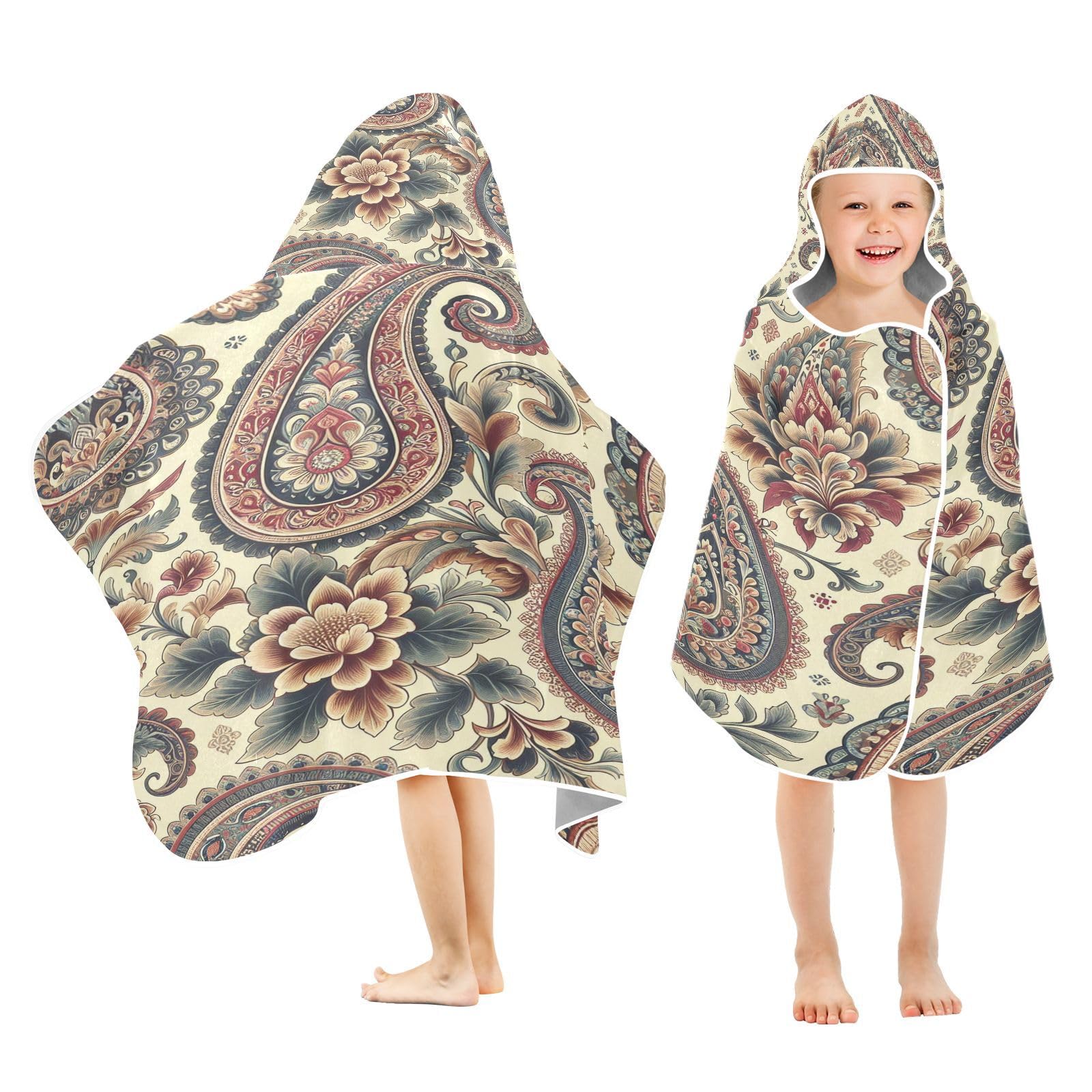 Kigai Paisley Hooded Beach Towel for Kids Soft Absorbent Quick Dry Bath Towel with Hood Lightweight Toddler Shower Pool Bath Wrap for Boys Girls