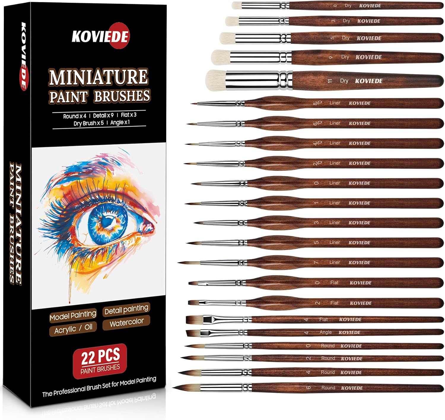 Miniature Paint Brushes Set – 22PCS Paint Brush Drybrush for Acrylic, Oil, Watercolor, Model Painting, Paint by Numbers & Crafts