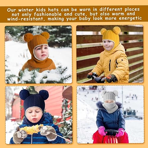 Miniatura 7 de Baby Winter Hat Scarf Set 2 Pack, Toddler Beanie Hats Girl Boy with Neck Warmer, Beanie for Kids Knit Warm for Cold Weather