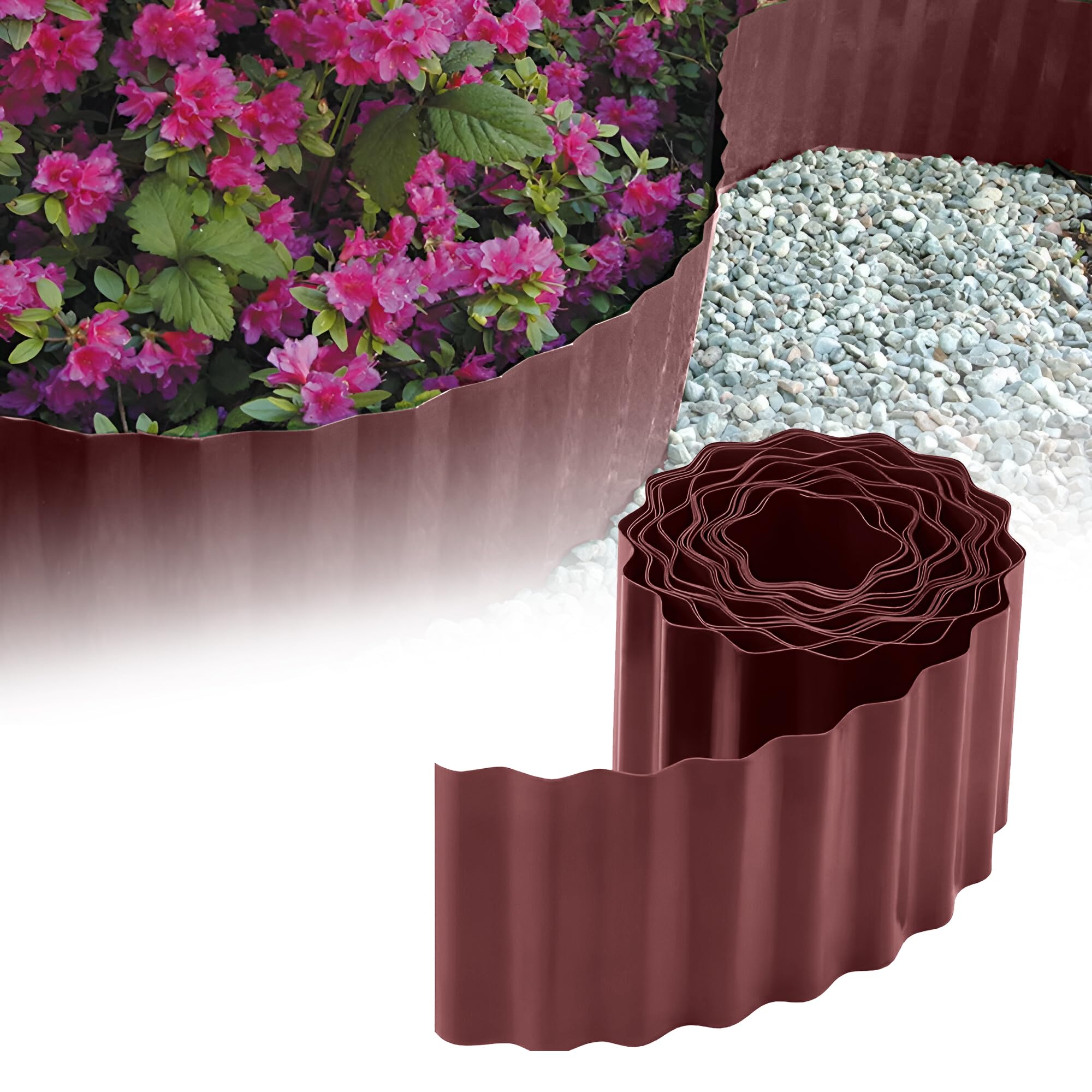 GARDENIX Corrugated Bed Edging Flower Bed Edging Plastic Lawn Edging Length 9m Height 20cm Brown