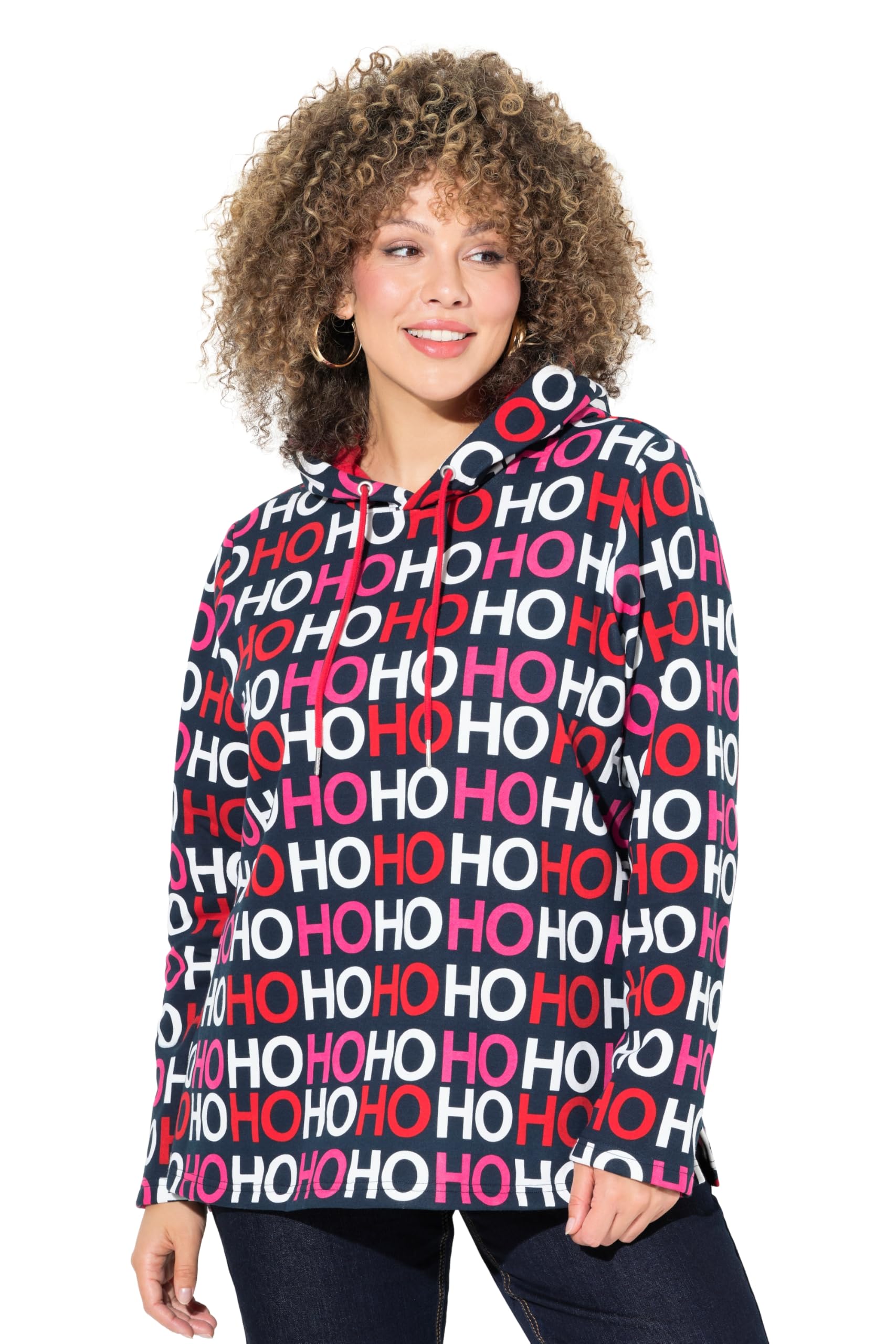 Ulla Popken Damen große Größen Übergrößen Plus Size Hoodie, Ho Ho Ho, Classic, Kapuze, Langarm 833676