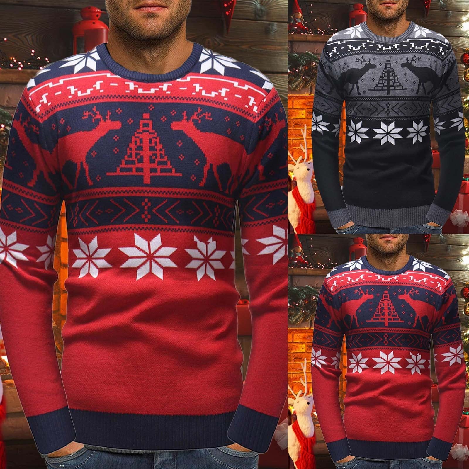 Maglione Uomo Natale, Maglia Natalizia Uomo Maglioni Brutti Di Natale Cotone Maglione Uomo Invernale Natalizio Girocollo Maglione Lungo Inverno Maglioni Di Natale Famiglia Per Feste Di Vacanza