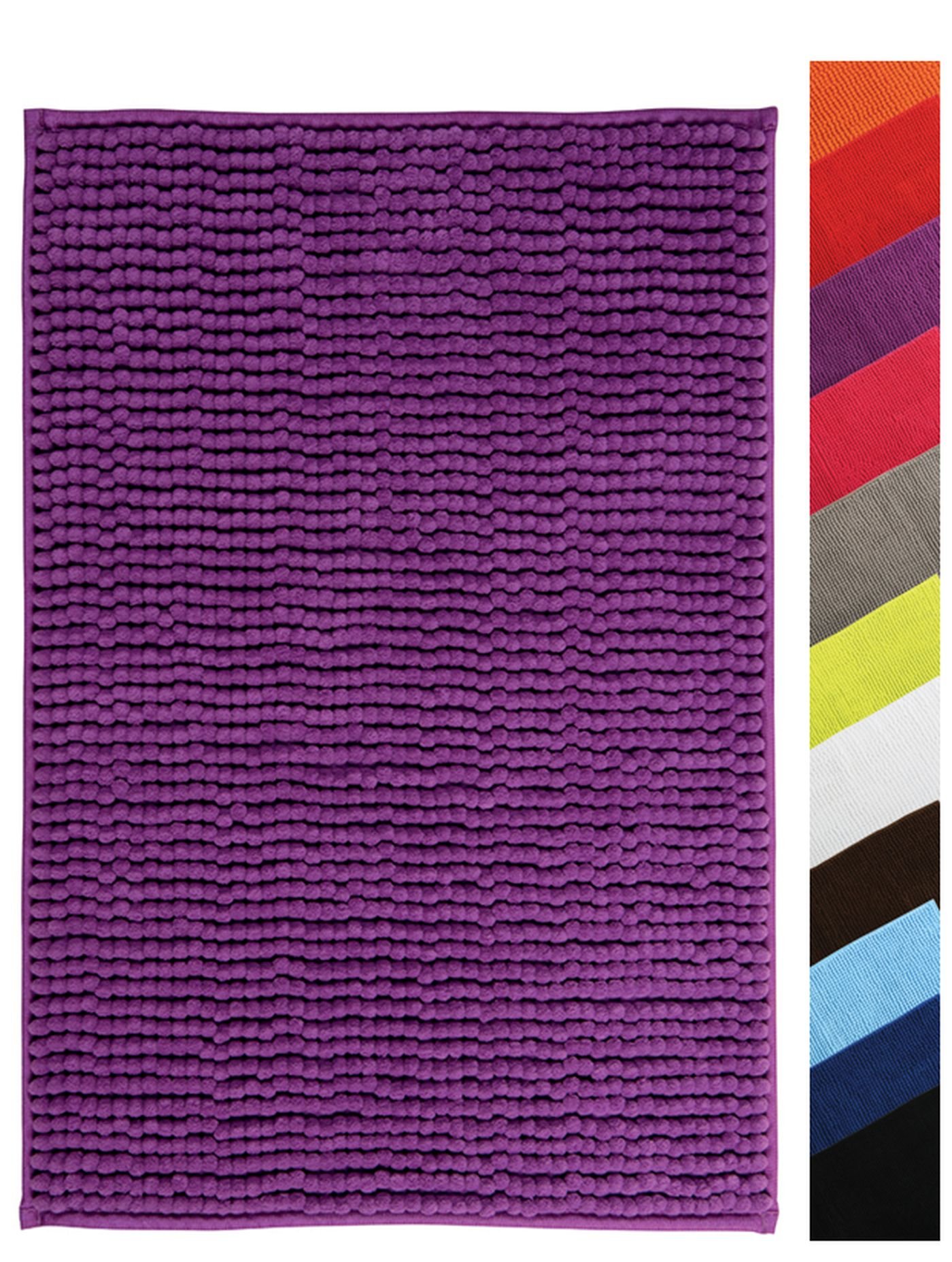 Tapis de bain violet 60x90 cm en microfibre chenille à poils longs MSV