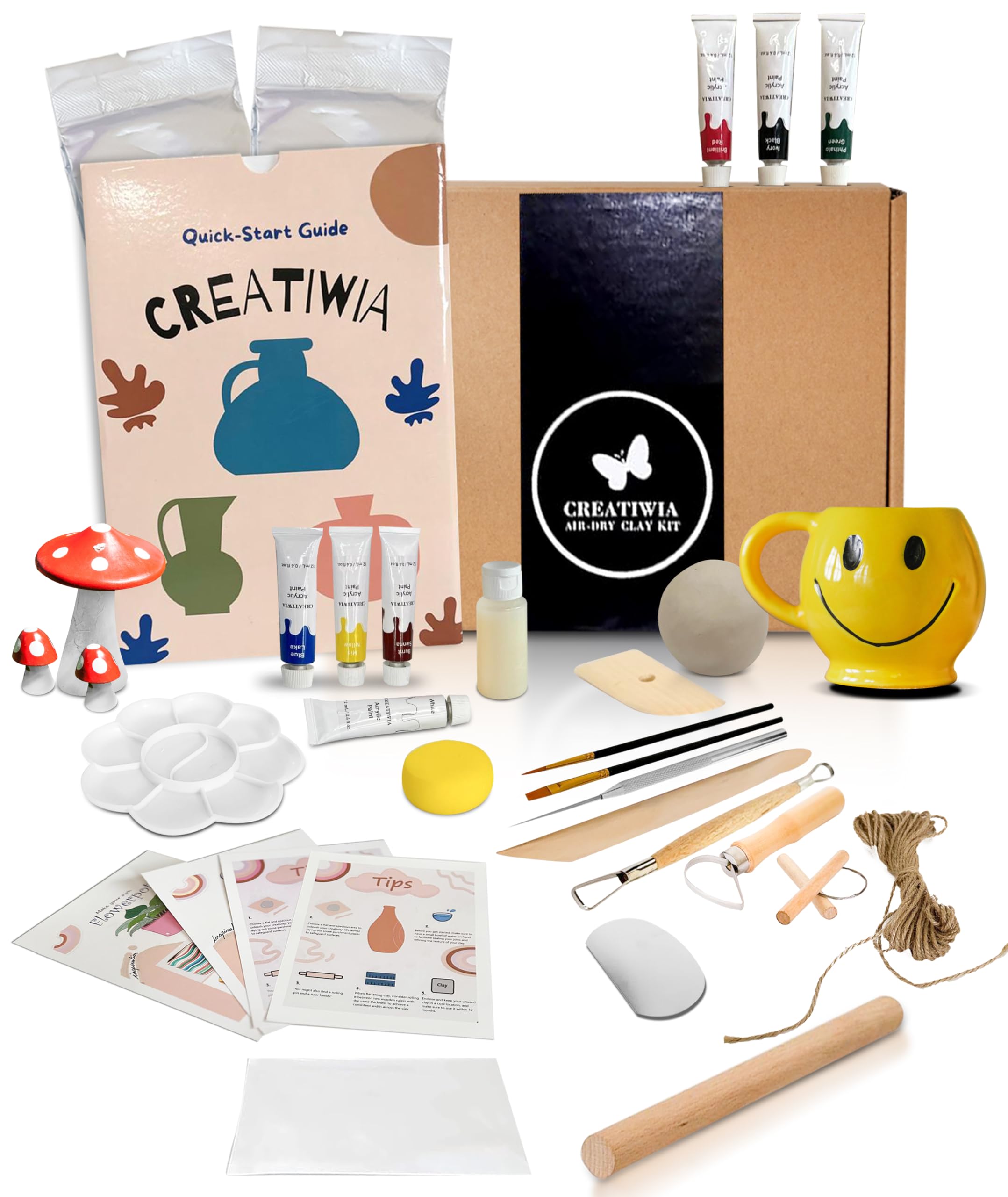 CREATIWIA Pottery Kit for Adults – Complete Air Dry Clay Sculpting Set with Premium Pottery Clay, Sculpting Tools,Guide Book and Paint – Perfect DIY Pottery Kit for Beginners, Home Pottery Painting