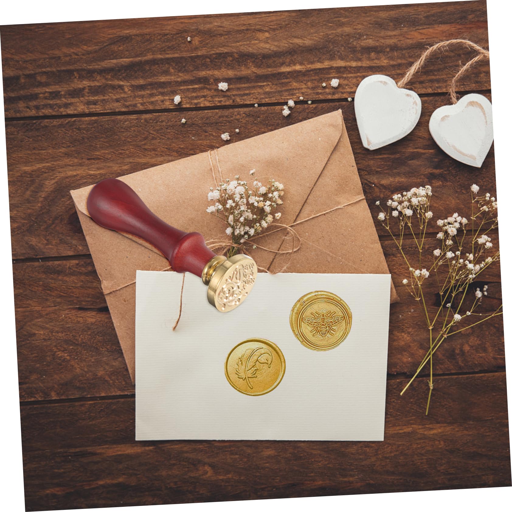 Wachssiegelstempel Bruchfest Satz Retro aus Kupfer und Holz mit Bequemem Griff für Hochzeitseinladungen zum Basteln von Karten und Selbstgemacht Dekoration