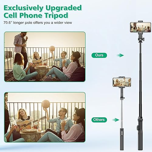 Vista 2 de 70.6" Phone Stand & Selfie Stick Tripod, Extendable Cell Stand with Remote and Phone Holder for Vlogging/Streaming, Compatible with iPhone Android