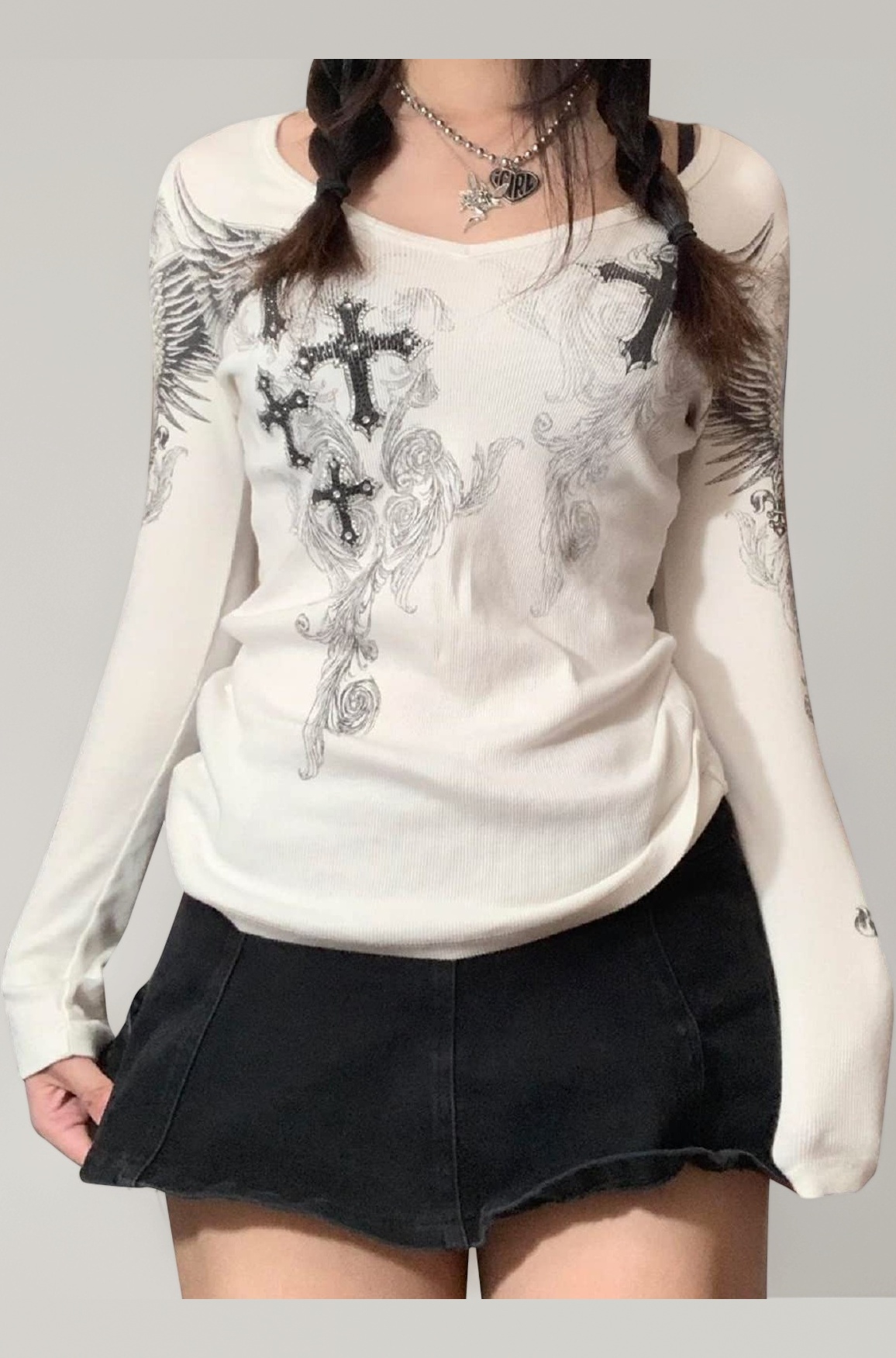 Women's Grunge Clothing Y2K Long Sleeve Tops Fairy Grunge Aesthetic Shirts Teens Girls Vintage Graphic T-Shirts Autumn