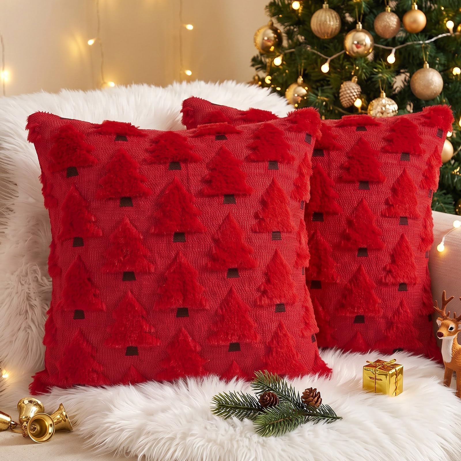 Vijamiy Christmas Cushion Covers 45x45cm Set of 2 Christmas Tree Red