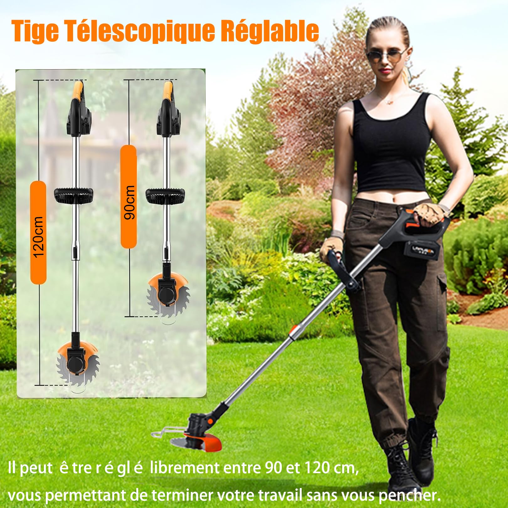 Debroussailleuse Electrique sans Fil, Debrouissalleuses Batterie, 21V 2.0AH Coupe Bordure sans Fil avec 2 Batterie&3 Lames,Débroussailleuse Rétractable Convient aux Jardins et aux pel