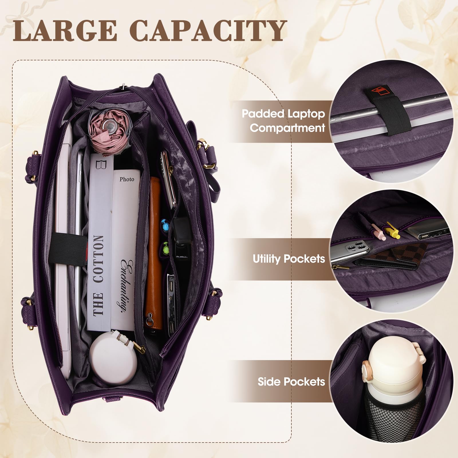 RAINSMORE Borsa da Lavoro Donna con Pochette Borsa Porta PC 15,6 Pollici Grande Borse a Mano Pelle PU Borse Messenger per Affari Ufficio Università