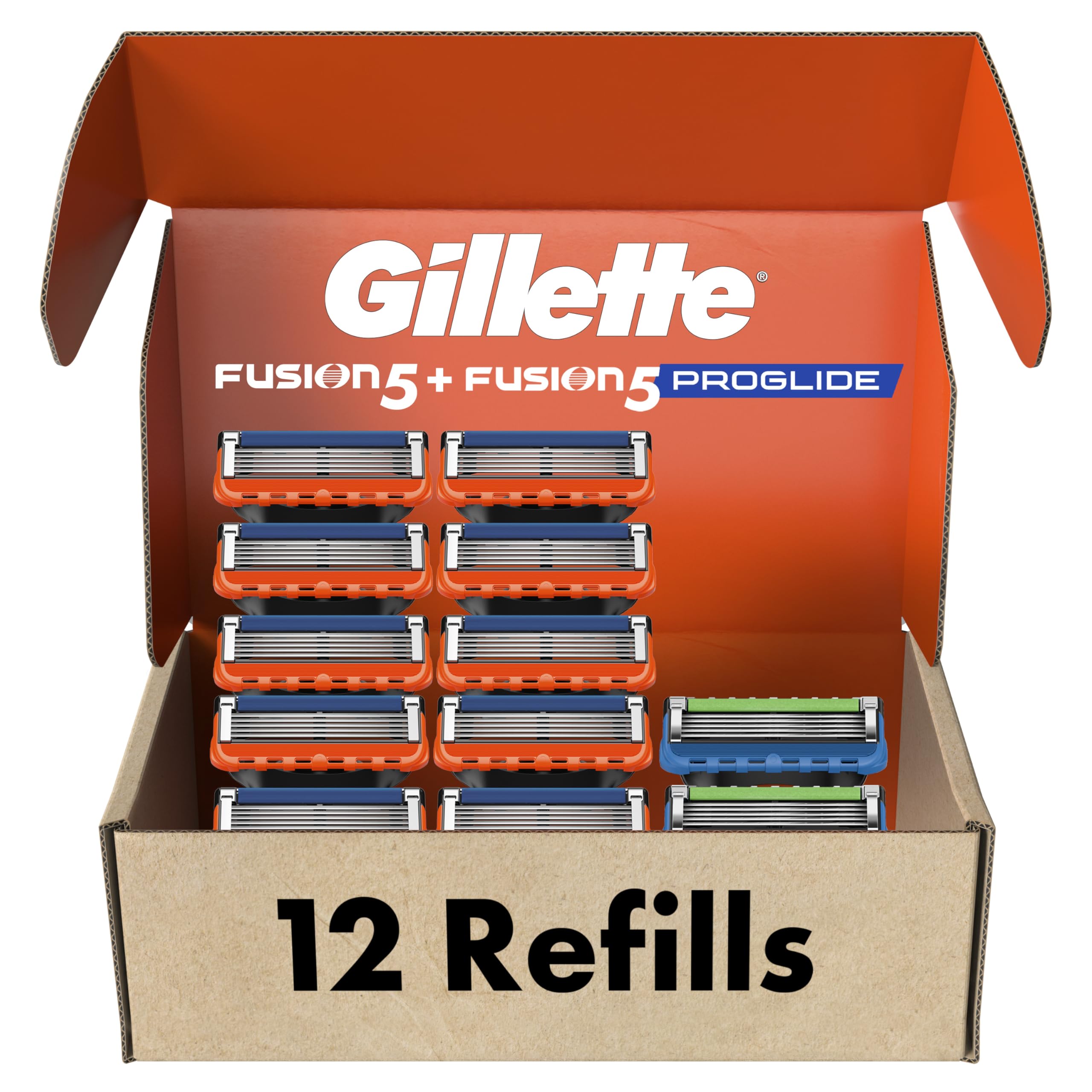 Gillette Fusion 5 Blades Refill  Razor Blades Men  10 Fusion5 + 2 ProGlide Razors refills  5-Blade Cartridges  12 Total Refills