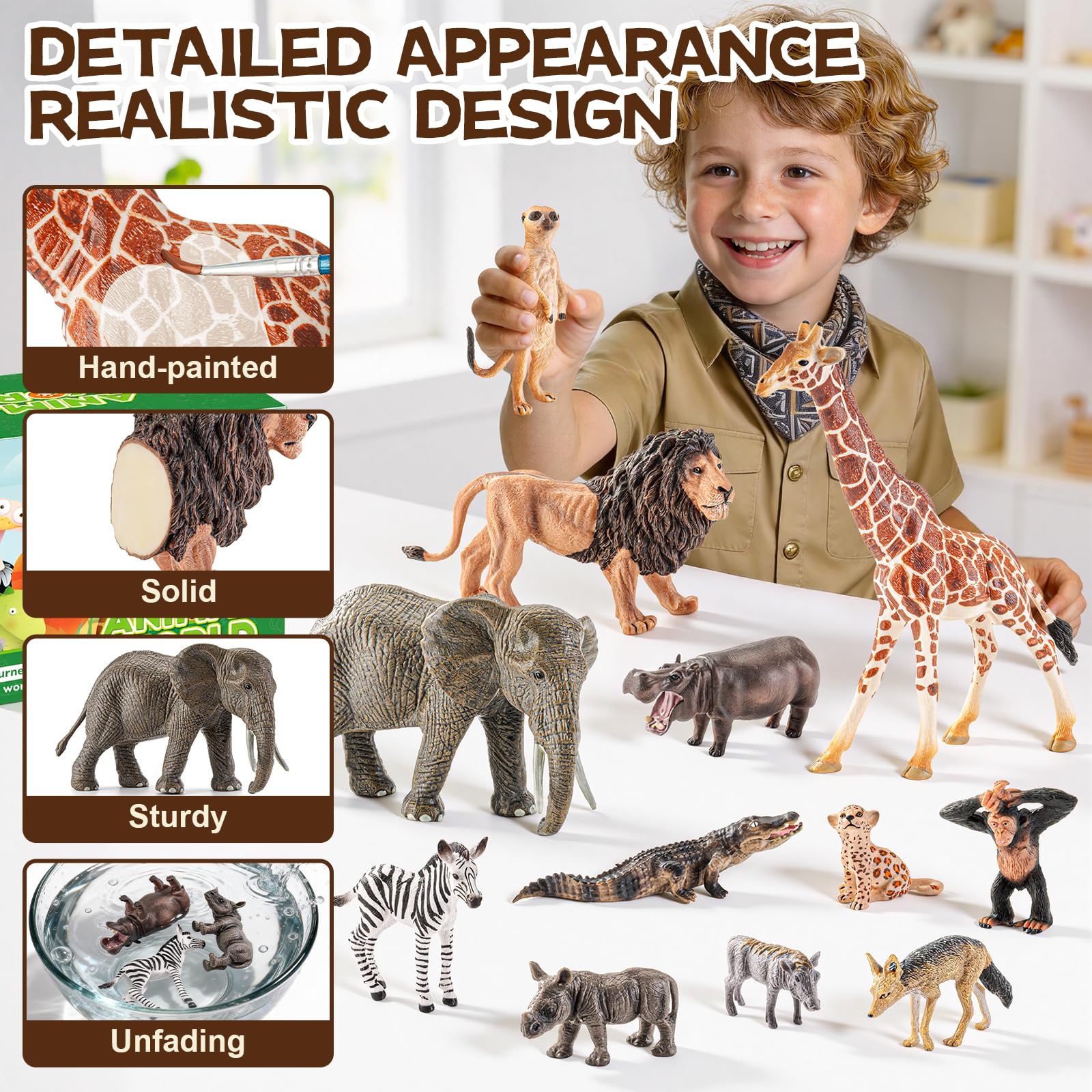 Juego de 12 cifras de animales de safari, cifras realistas de animales salvajes africanos, juguetes educativos de animales zoológicos, recuerdos de fiesta, accesorios de aula, adornos de
