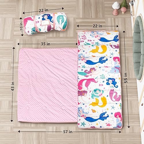 Miniatura 8 de Juego de tapete para siesta para niños con almohada y manta de forro polar, esterillas para siesta para guardería, preescolar o jardín de infantes,