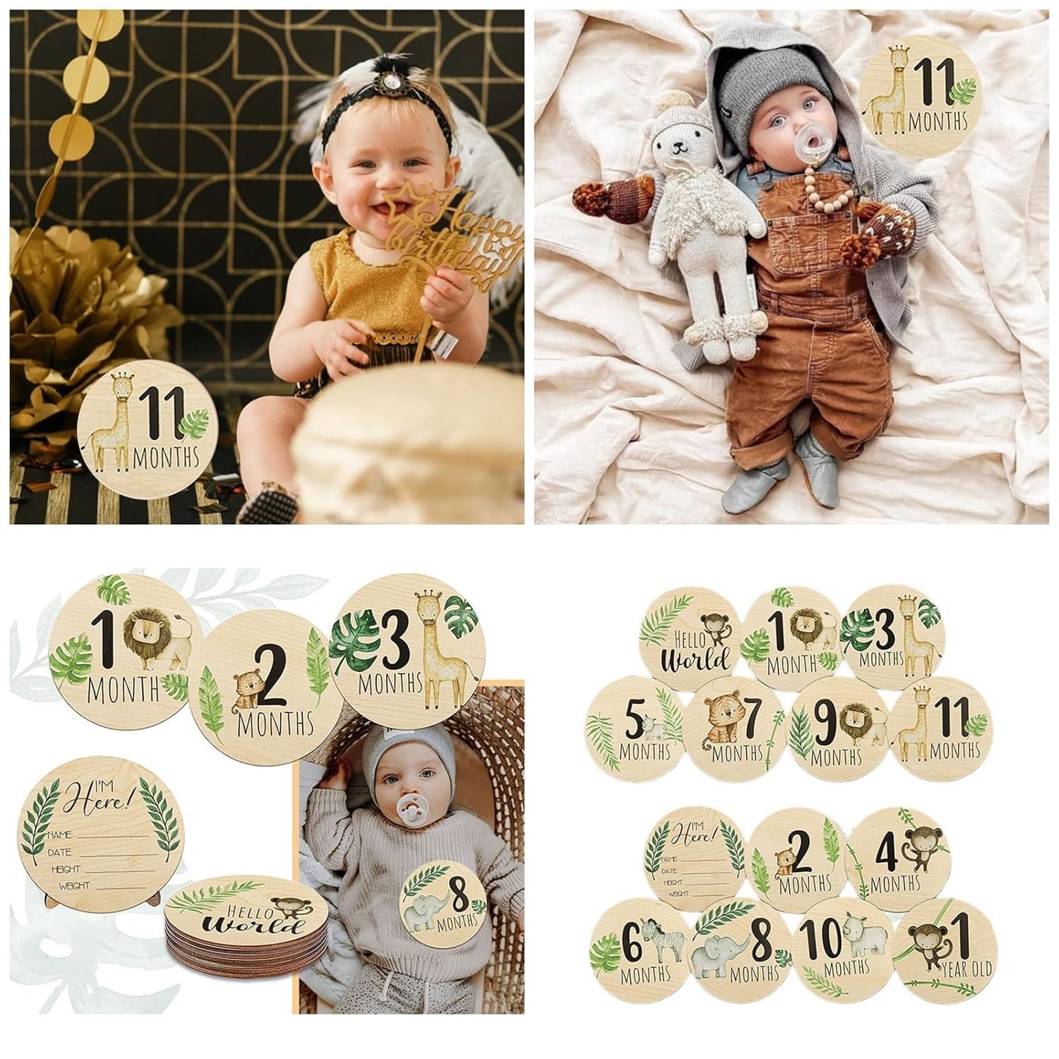 7 Pcs Baby Milestone Cards, Wooden Milestone Baby Cards, Double-Sided Wooden Monthly Newborn Welcome Signs - Image 2