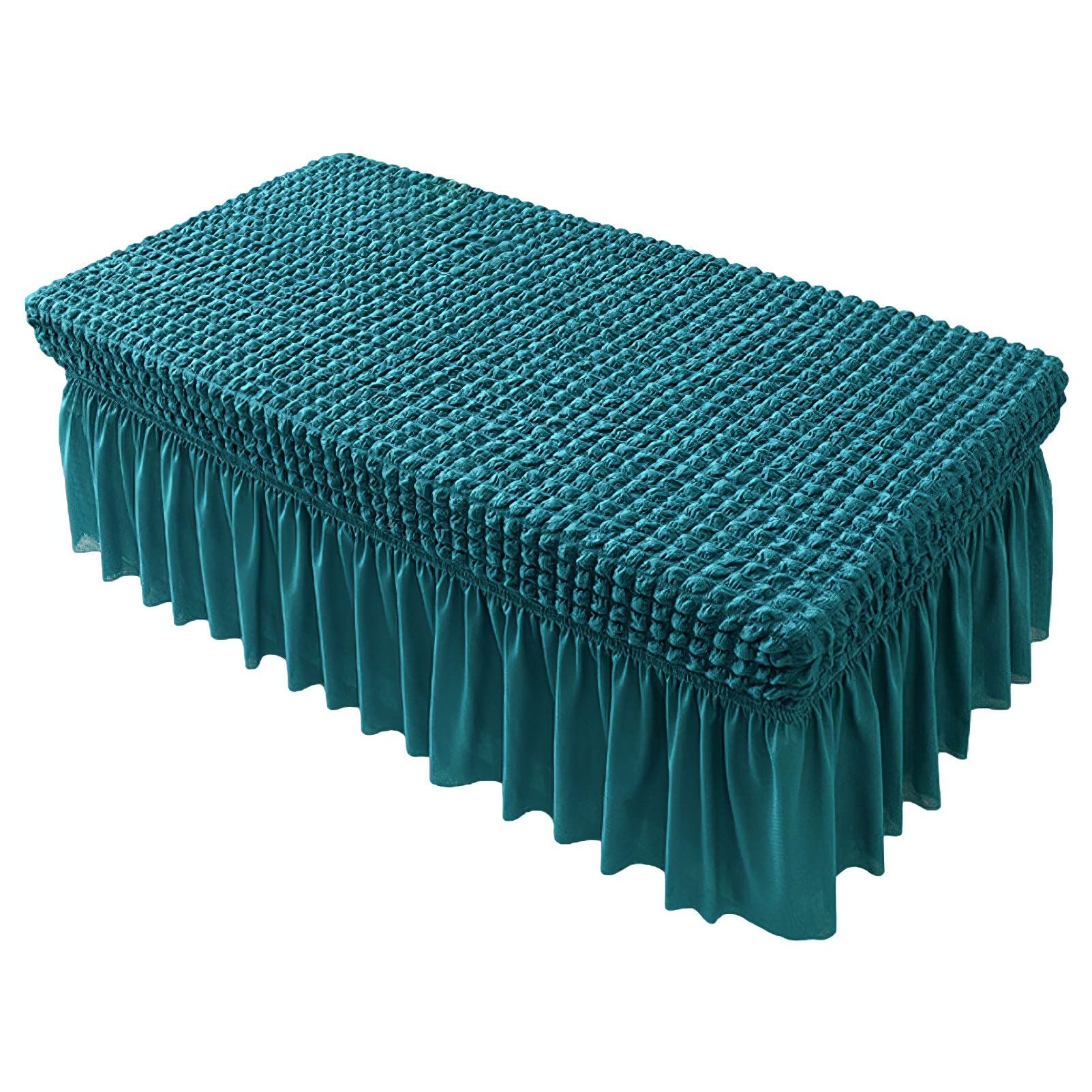 rismart Rectangle Polyester Elastic Coffee Table Cloth Cover Skirt Stain Resistant Tablecloths with Lace Edge Peacock Green,M